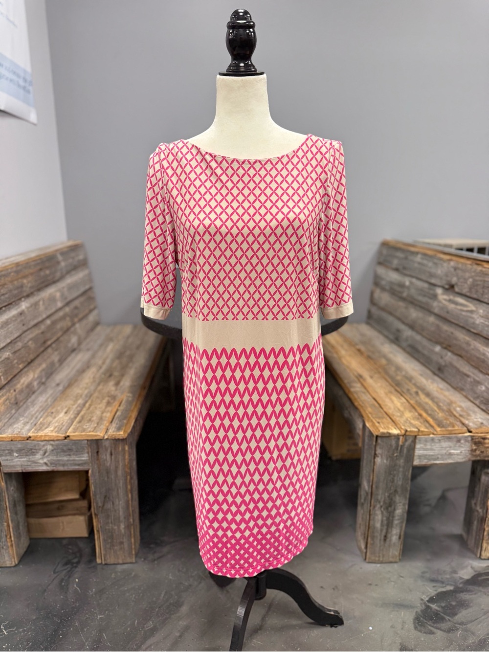 Pink Patterned Shift Dress - Women's